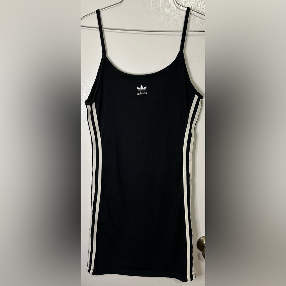 Adidas Original Womens Spaghetti Strap Black Dress with 3-White Lines Size Small
